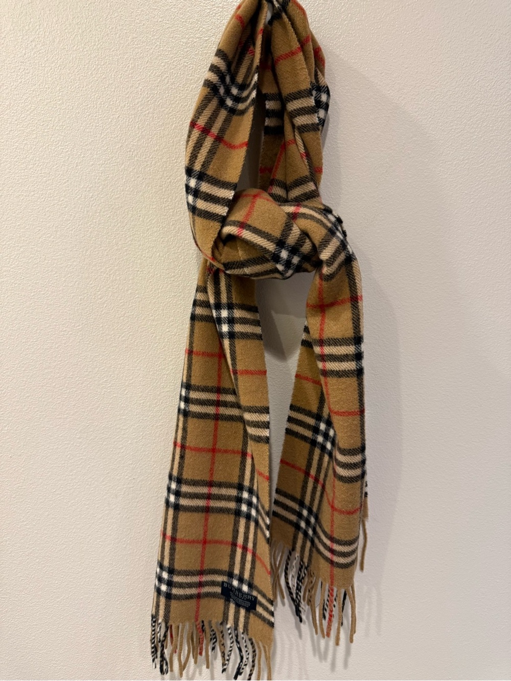 Burberry Camel, Black & Red Classic Check 100% Wool Scarf